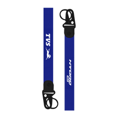 Two blue lanyards with black buckles featuring TVS and Ntorq logos on a white background.