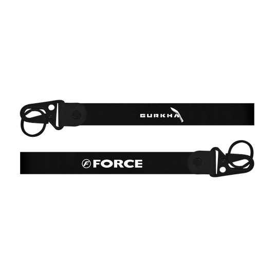 Two black belts with 'Gurkha' and 'Force' branding on a white background