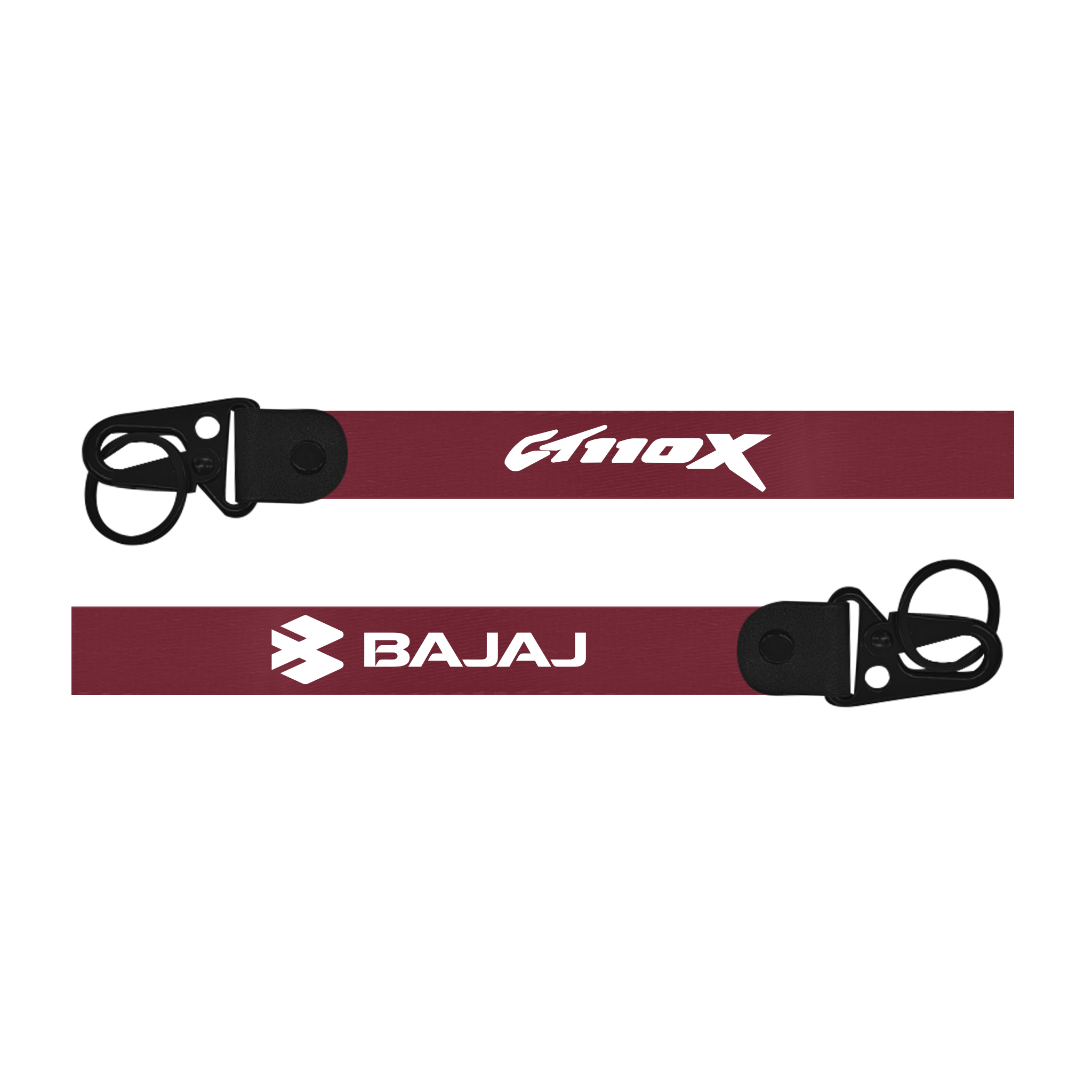 Two red straps with 'CA110X' and 'BAJAJ' branding on a white background