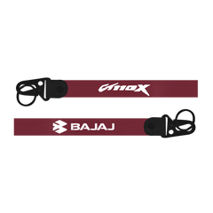 Two red straps with 'CA110X' and 'BAJAJ' branding on a white background