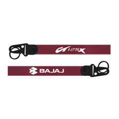 Maroon lanyard with 'G125X' and 'Bajaj' branding on a white background