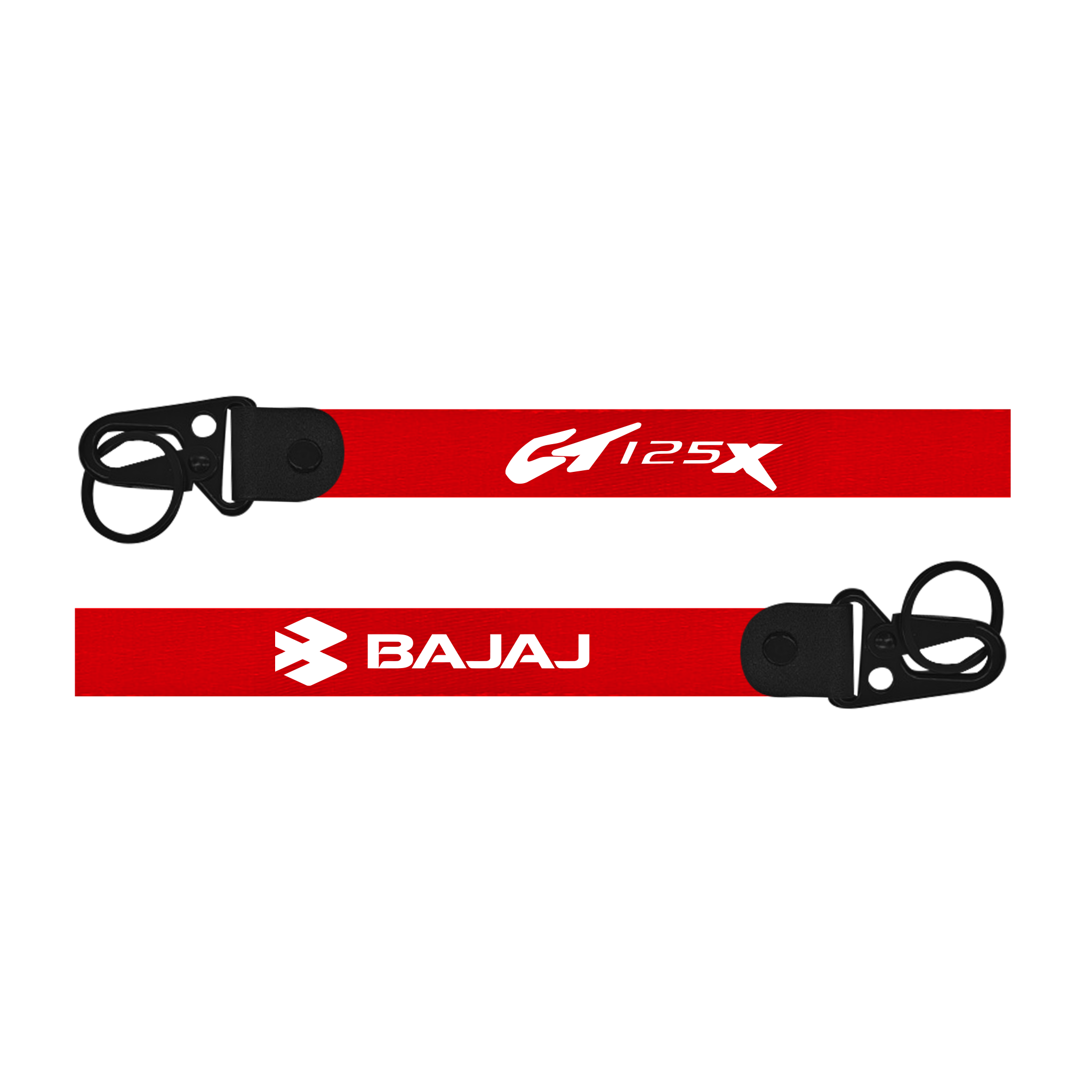 Red lanyard with 'Bajaj' and '125X' branding on a white background