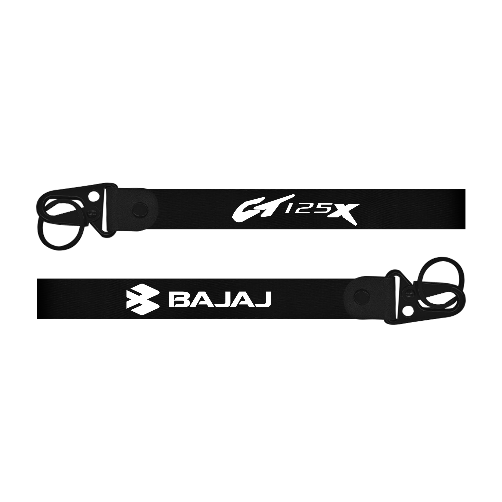 Two black lanyards with 'CA 125X' and 'Bajaj' logos on a white background