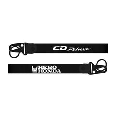Hero Honda CD Deluxe Keychain – Personalized Bike Keychain Two black lanyards with 'CD Deluxe' and 'Hero Honda' text on a white background