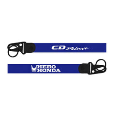 Two blue lanyards with black buckles featuring 'CD Deluxe' and 'Hero Honda' branding on a white background.