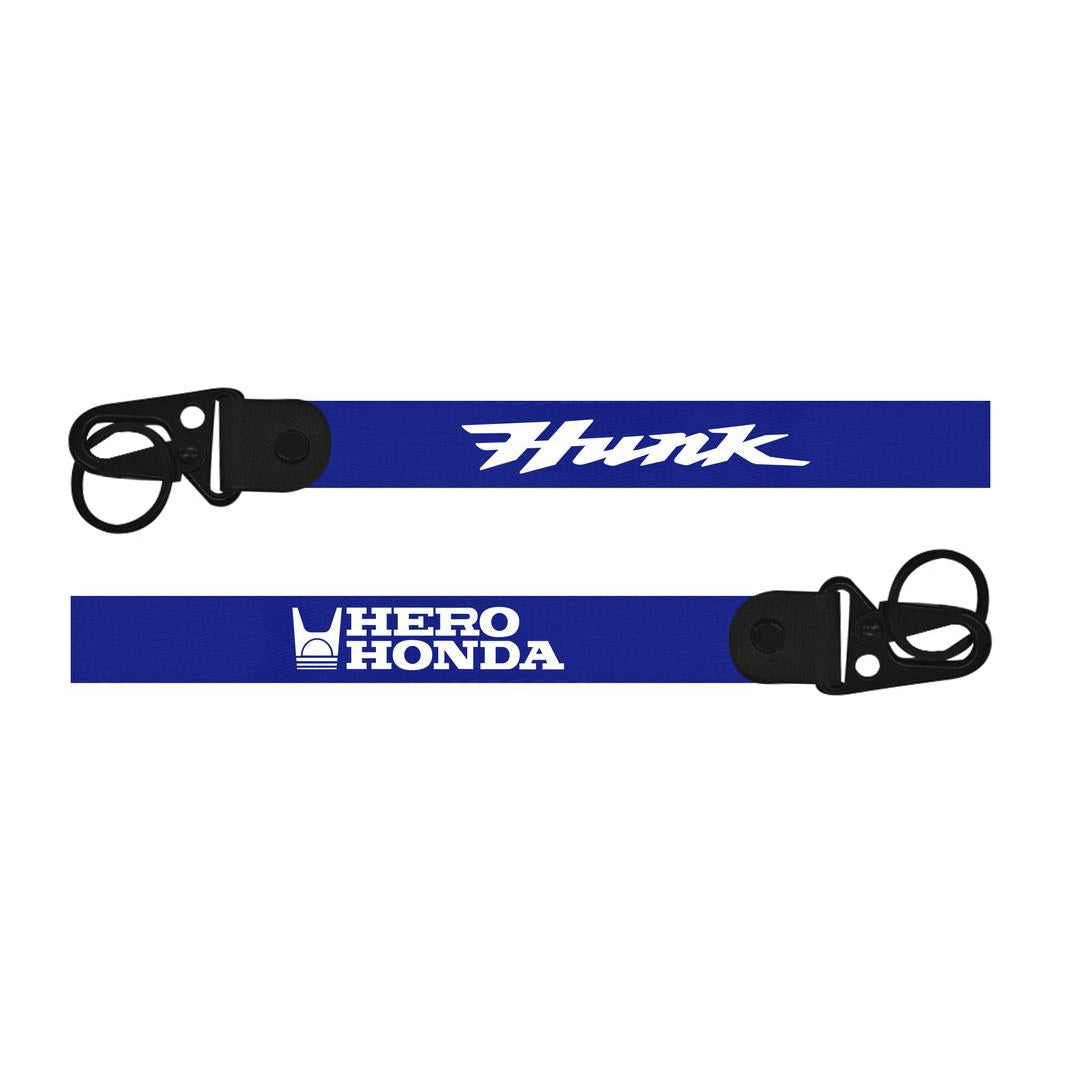 Blue lanyard with 'Hunk' and 'Hero Honda' branding on a white background