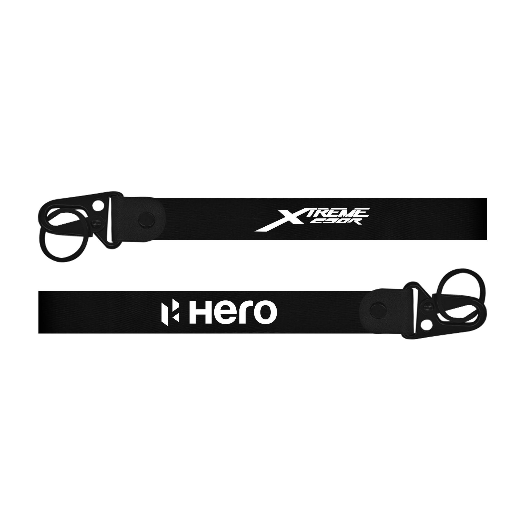 Hero Xtreme keychain  black straps with 'Xtreme' and 'Hero' branding on a white background
