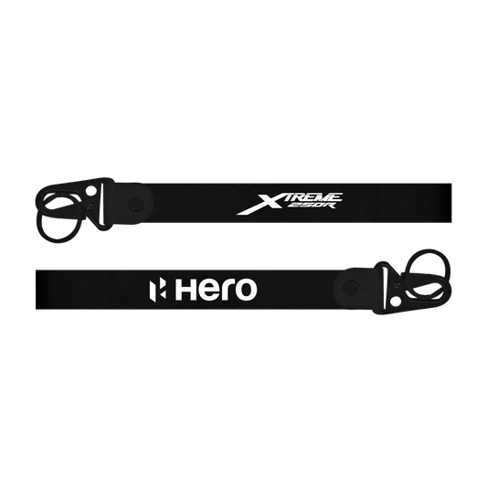 Hero Xtreme keychain  black straps with 'Xtreme' and 'Hero' branding on a white background