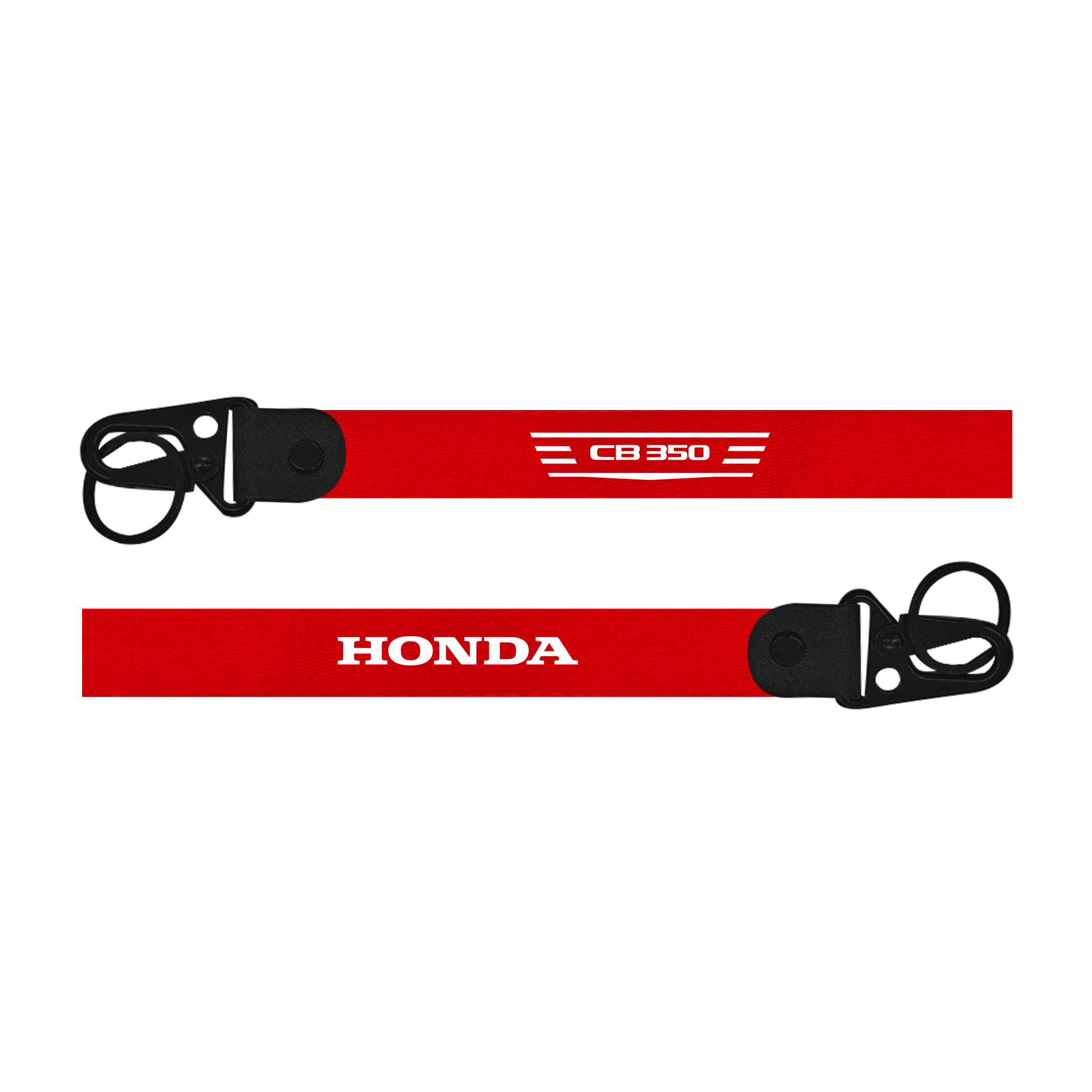 Red lanyard with 'Honda' and 'CB350' Honda CB 350 custom fabric bike keychain lanyard strap text on a white background 