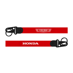 Red lanyard with 'Honda' and 'CB350' Honda CB 350 custom fabric bike keychain lanyard strap text on a white background 