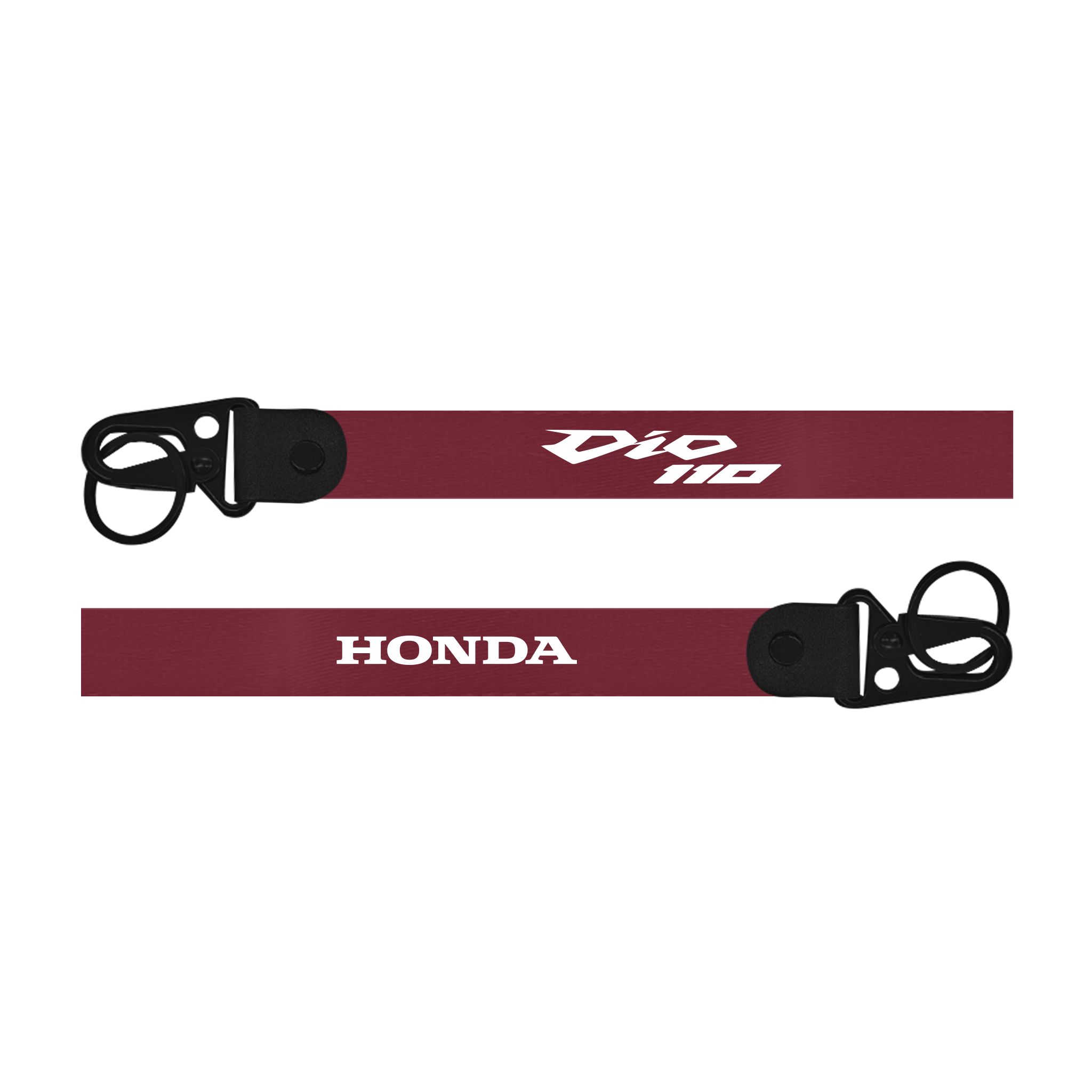 Maroon lanyard with 'Honda' and 'Dio 110' branding Honda Dio 110 custom fabric scooter keychain lanyard on a white background