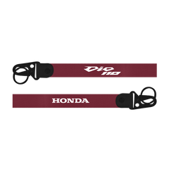 Maroon lanyard with 'Honda' and 'Dio 110' branding Honda Dio 110 custom fabric scooter keychain lanyard on a white background