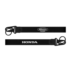 Black Honda Hness CB 350 custom fabric bike keychain lanyard strap with Honda logo on a white background