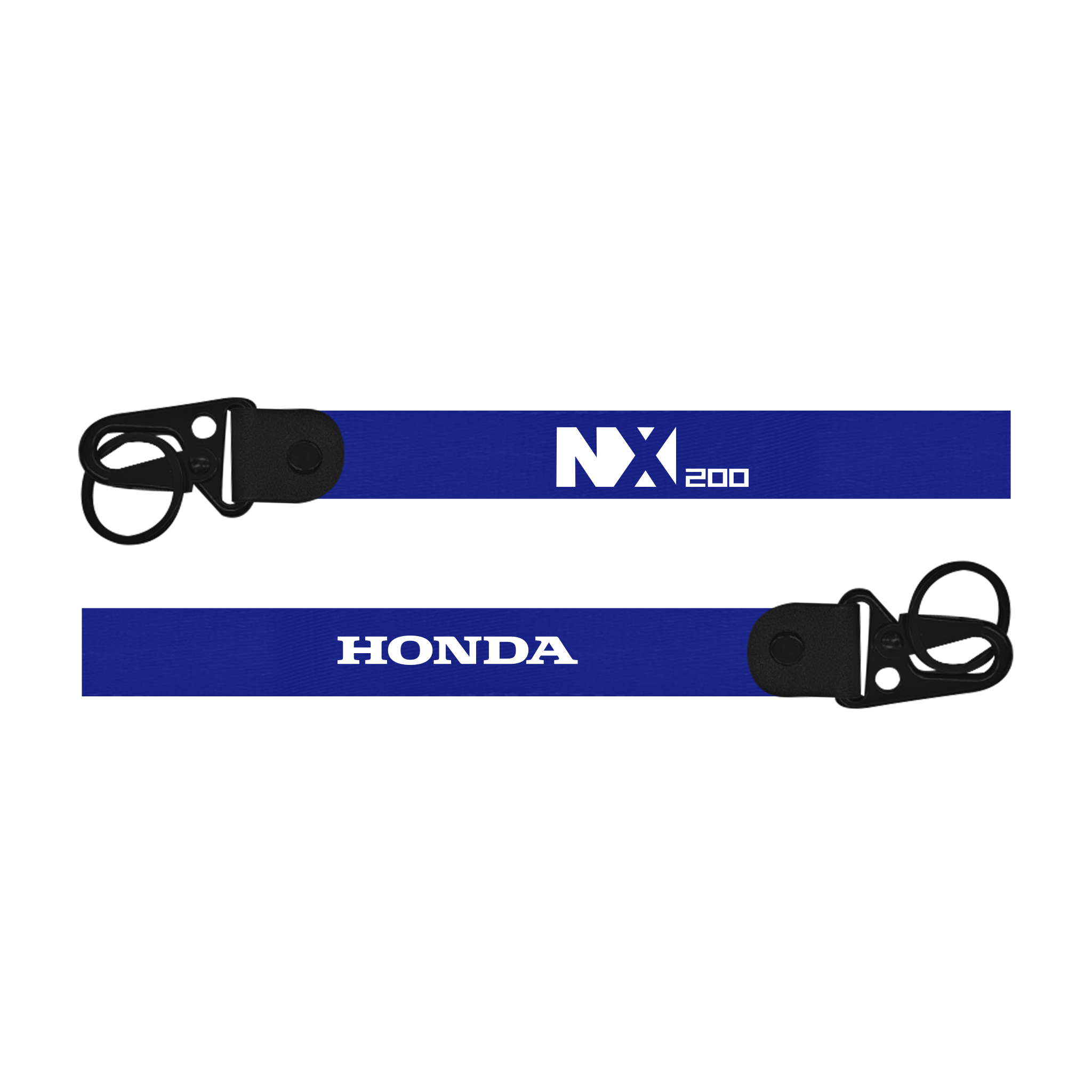 Blue Honda NX 200 custom fabric bike keychain lanyard strap anyard with 'NX200' and 'Honda' text on a white background