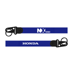 Blue Honda NX 200 custom fabric bike keychain lanyard strap anyard with 'NX200' and 'Honda' text on a white background