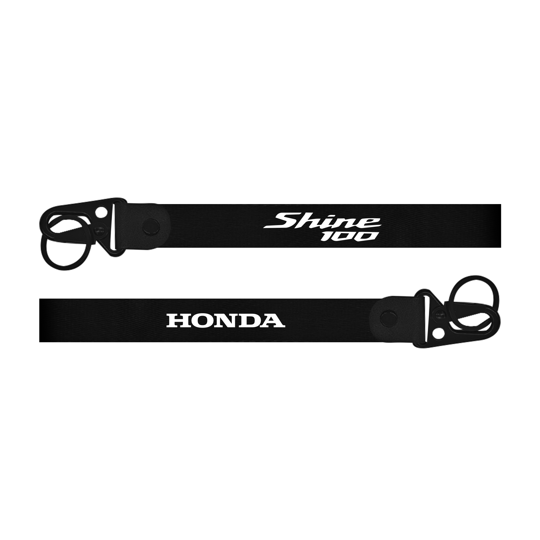 Honda Shine 100 custom fabric bike keychain lanyard strap Two black lanyards with 'Shine 100' and 'Honda' branding on a white background.