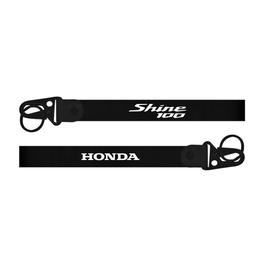 Honda Shine 100 custom fabric bike keychain lanyard strap Two black lanyards with 'Shine 100' and 'Honda' branding on a white background.