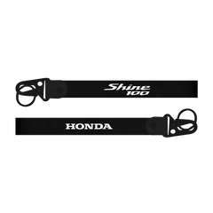 Honda Shine 100 custom fabric bike keychain lanyard strap Two black lanyards with 'Shine 100' and 'Honda' branding on a white background.