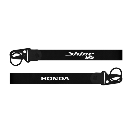 Honda Shine 125 custom fabric bike keychain lanyard strap black lanyards with 'Shine 125' and 'Honda' branding on a white background.