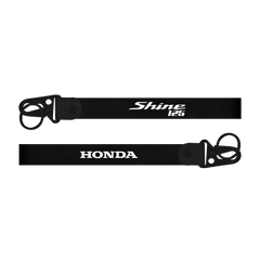 Honda Shine 125 custom fabric bike keychain lanyard strap black lanyards with 'Shine 125' and 'Honda' branding on a white background.