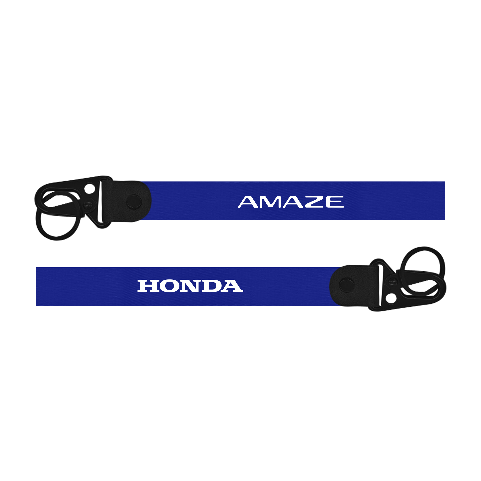 Two blue lanyards with 'AMAZE' and 'Honda' branding on a white background