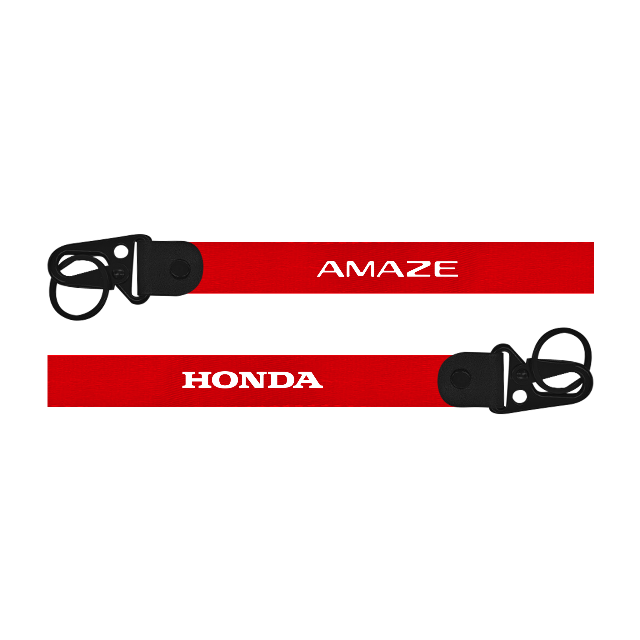 Two red lanyards with 'AMAZE' and 'HONDA' branding on a white background