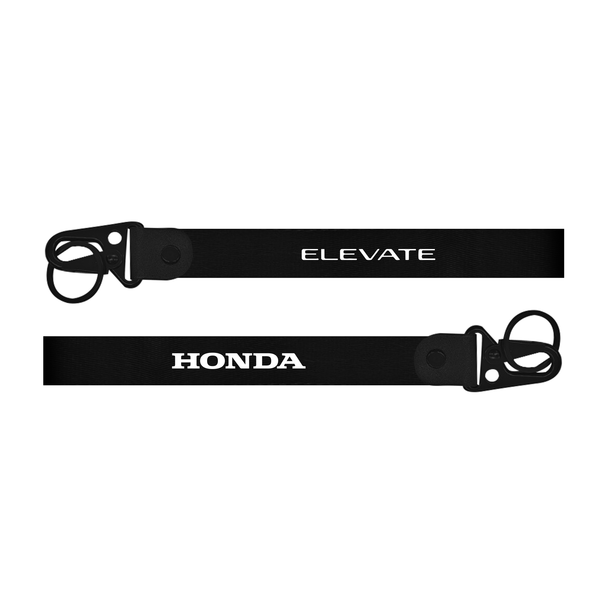 Two black lanyards with 'Elevate' and 'Honda' branding on a white background