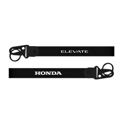 Two black lanyards with 'Elevate' and 'Honda' branding on a white background