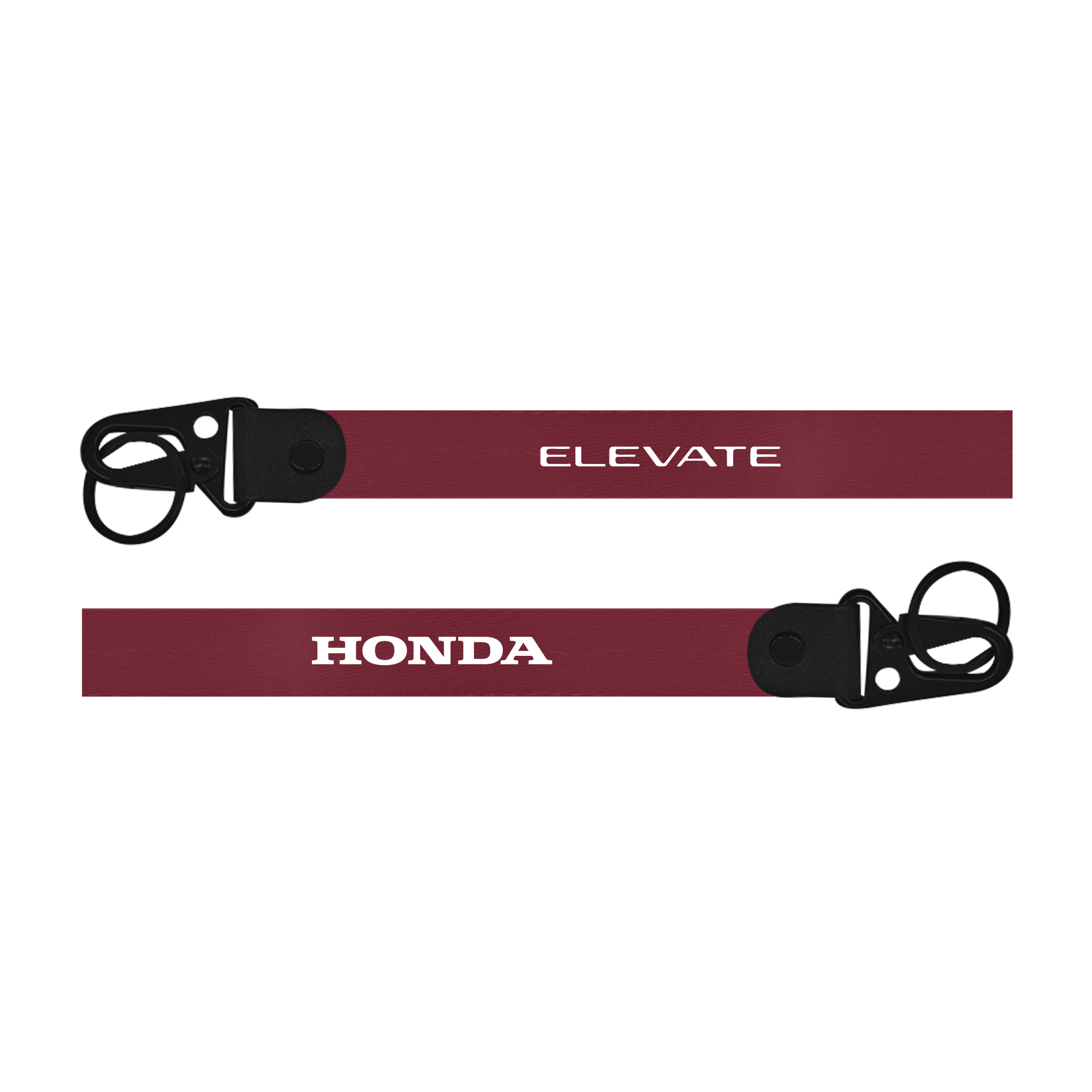 Two red lanyards with 'Elevate' and 'Honda' branding on a white background