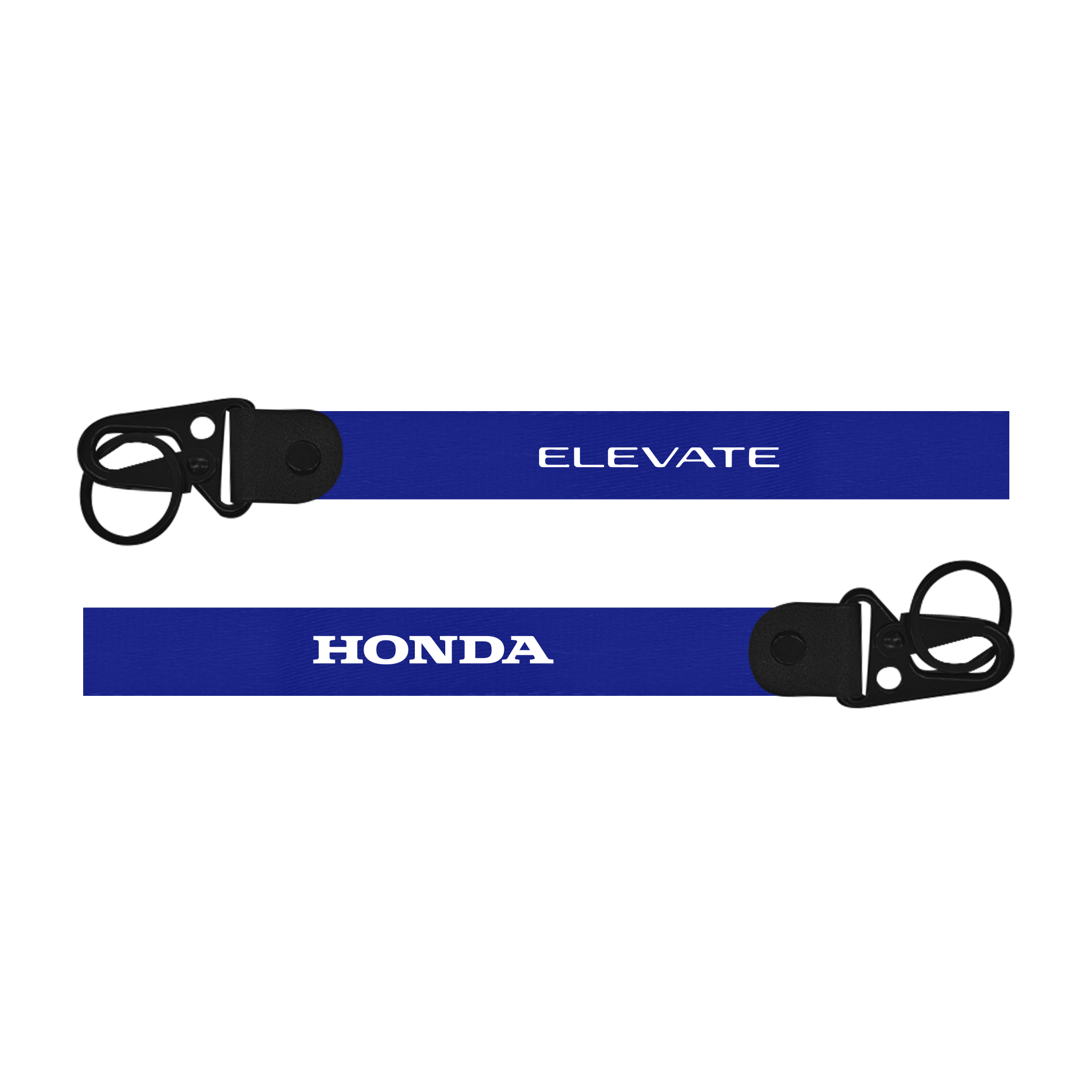 Two blue lanyards with 'Elevate' and 'Honda' branding on a white background