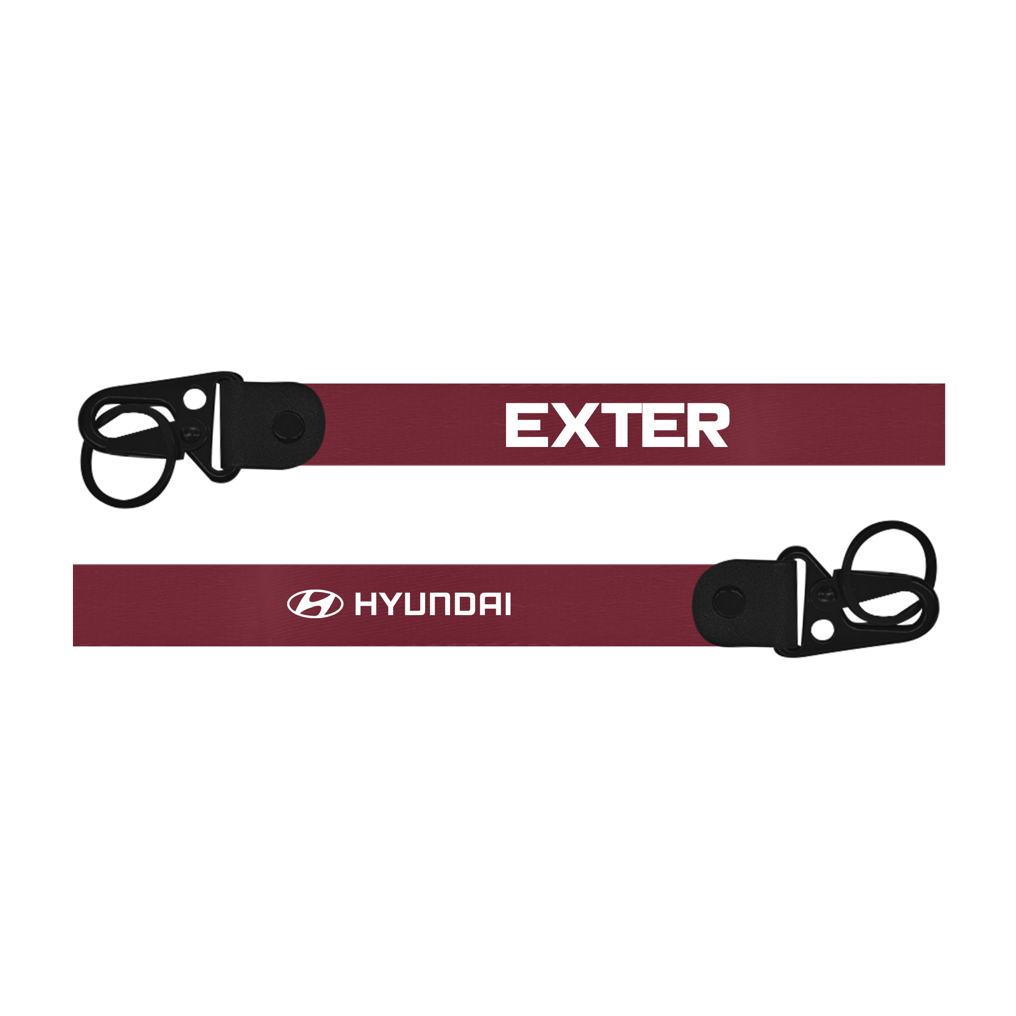 Red lanyard with 'Exter' and Hyundai logos on a white background