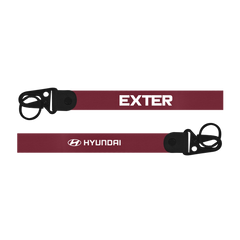 Red lanyard with 'Exter' and Hyundai logos on a white background