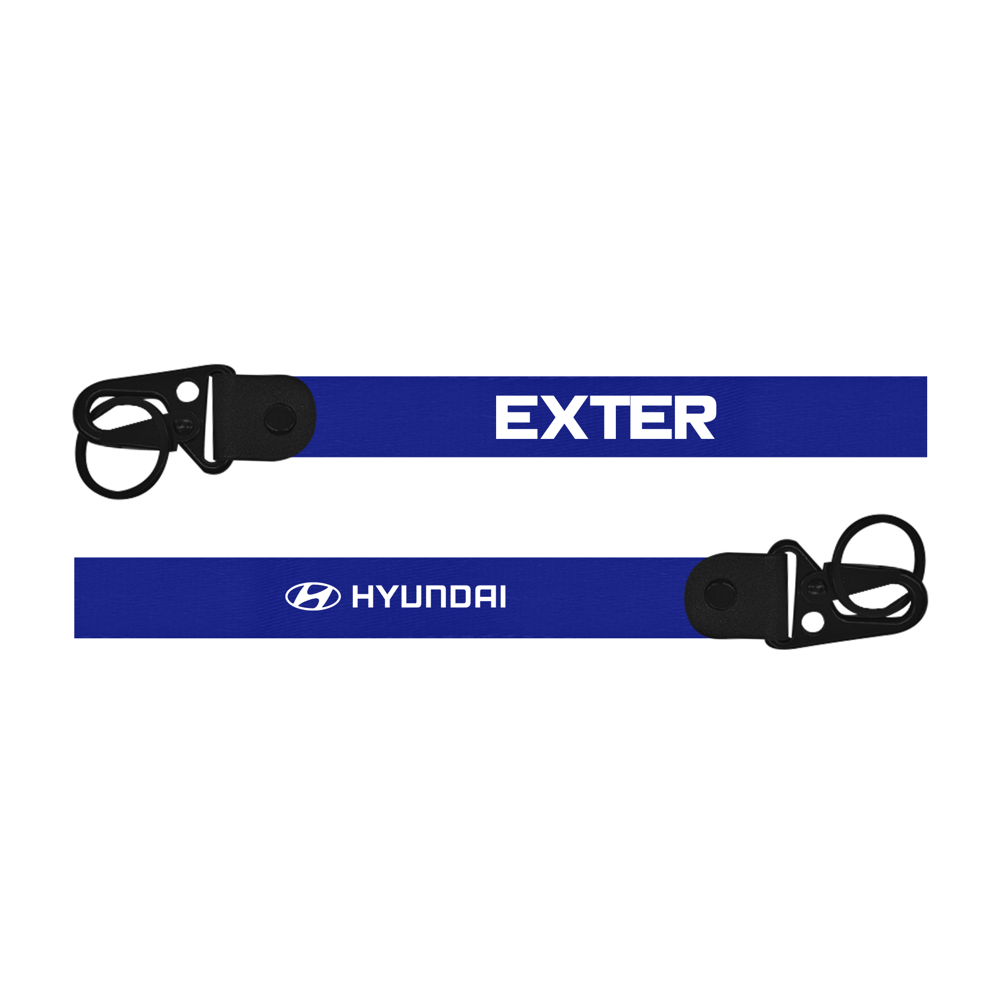 Blue lanyard with 'EXTER' and Hyundai logos on a white background