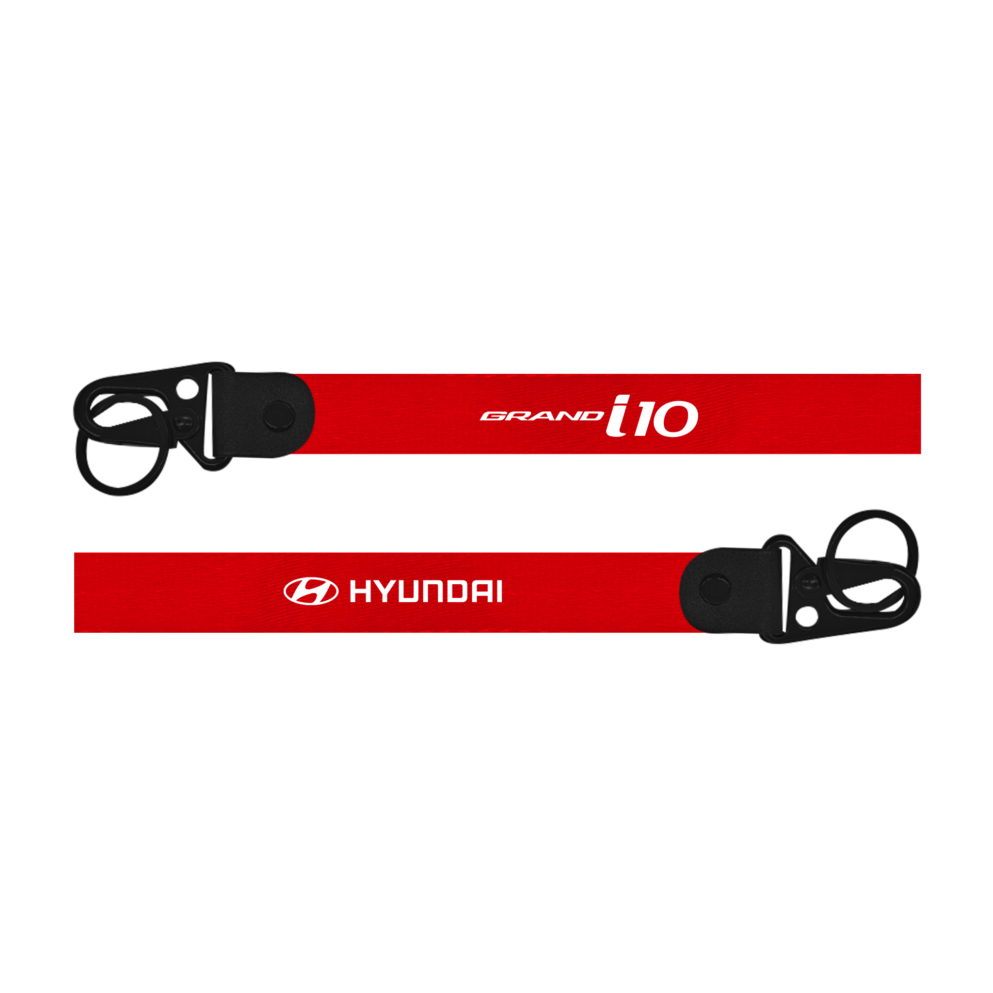 Red lanyard with 'Hyundai i10' branding on a white background