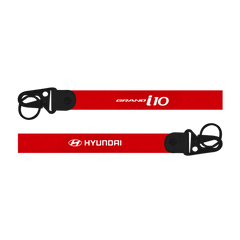 Red lanyard with 'Hyundai i10' branding on a white background