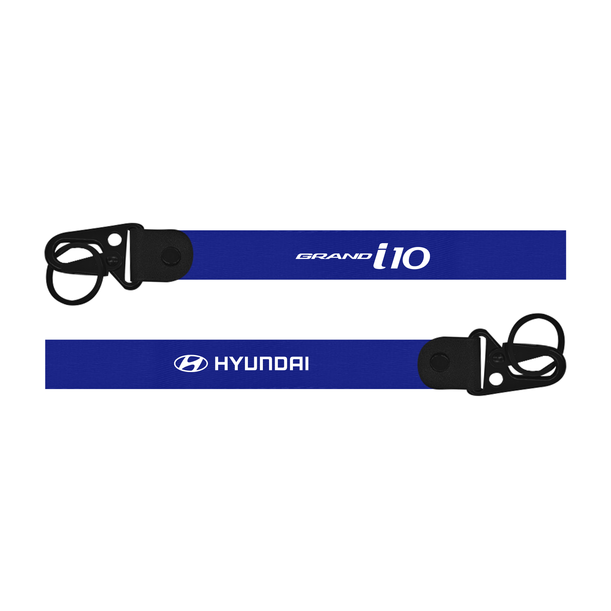 Blue lanyard with 'Hyundai Grand i10' branding on a white background
