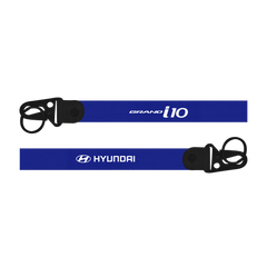 Blue lanyard with 'Hyundai Grand i10' branding on a white background
