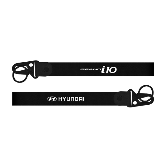 Black lanyard with 'Hyundai Grand i10' branding on a white background