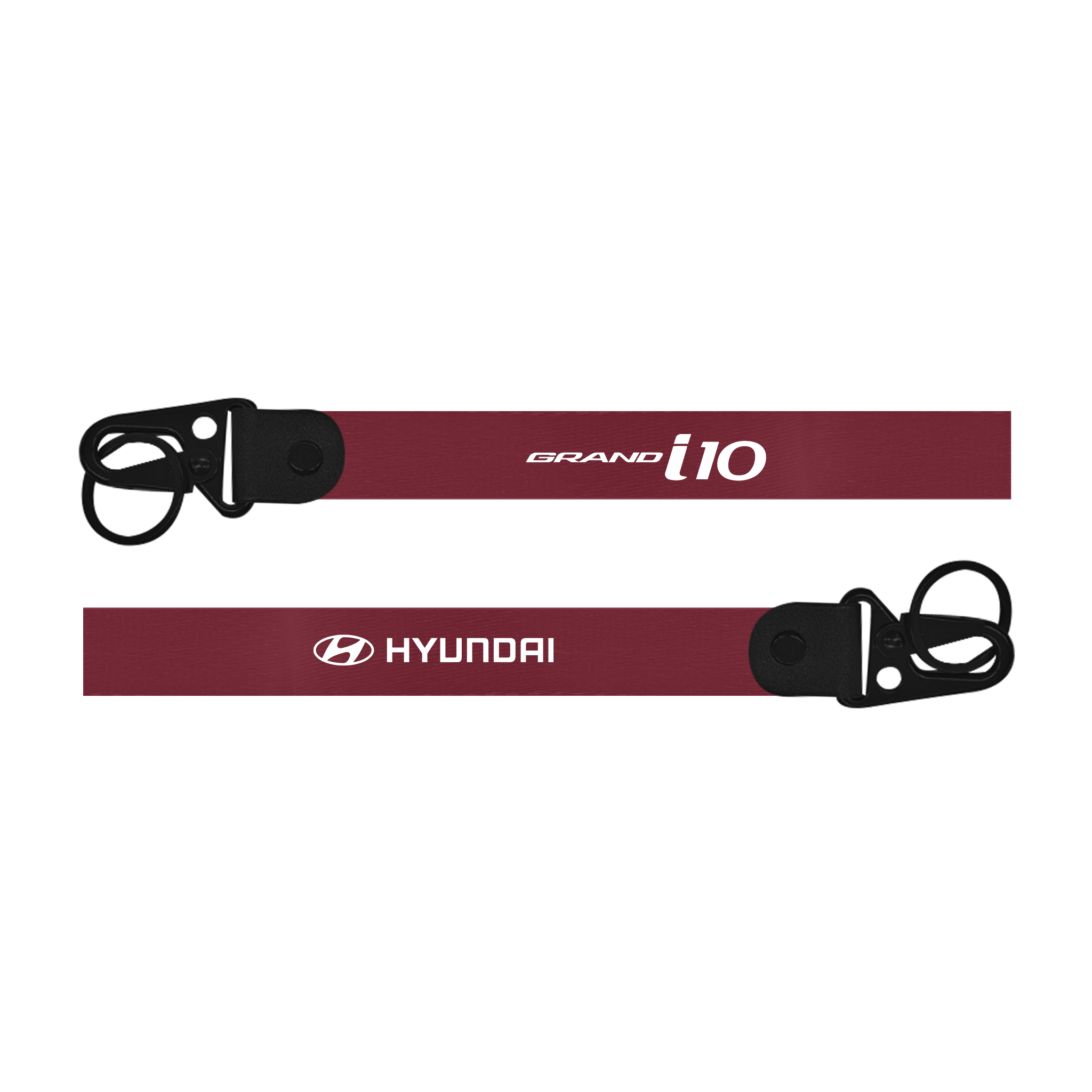 Maroon lanyard with 'i10' and Hyundai logos on a white background