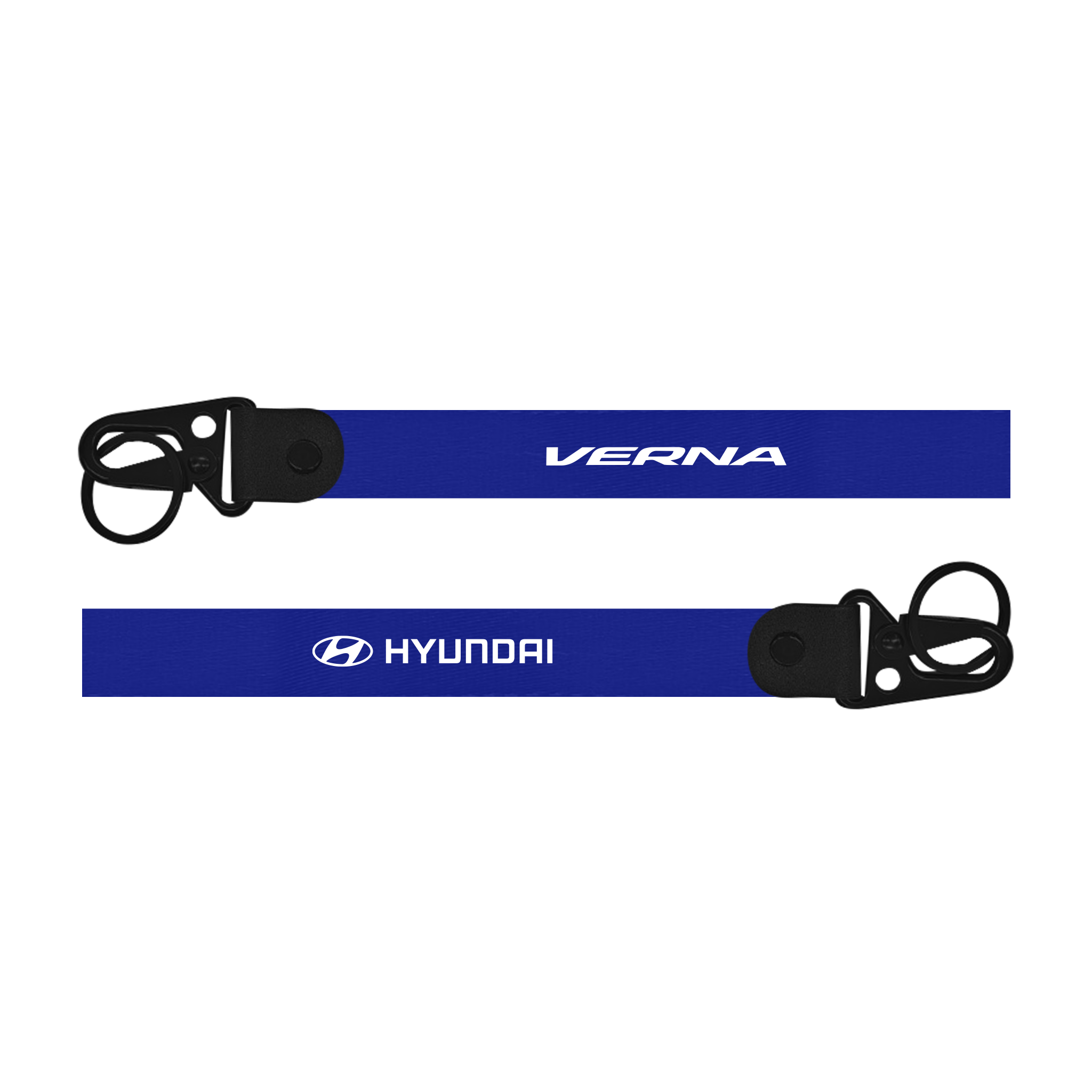 Two blue lanyards with 'Verna' and 'Hyundai' branding on a white background