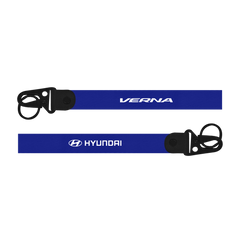 Two blue lanyards with 'Verna' and 'Hyundai' branding on a white background