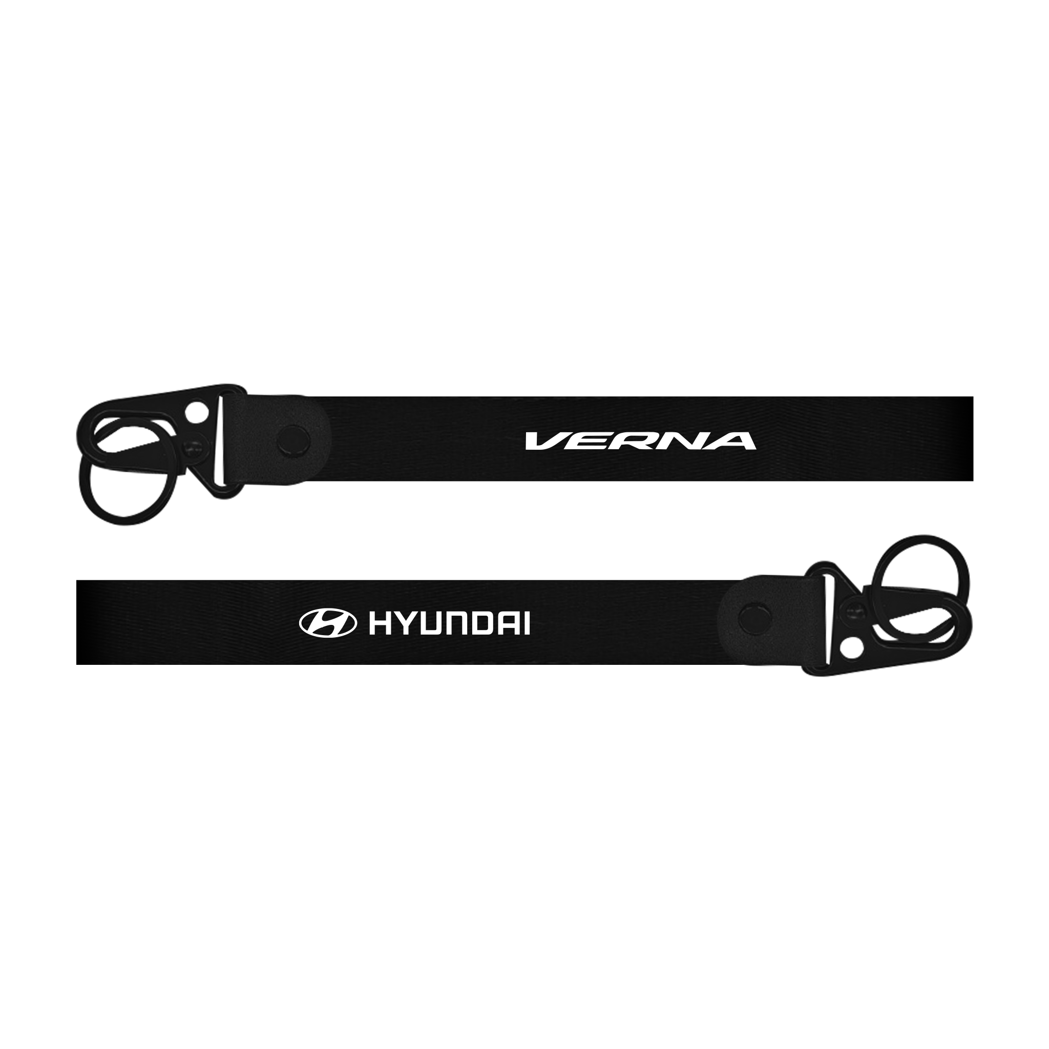 Two black lanyards with 'VERNA' and 'Hyundai' branding on a white background