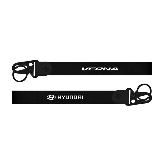 Two black lanyards with 'VERNA' and 'Hyundai' branding on a white background