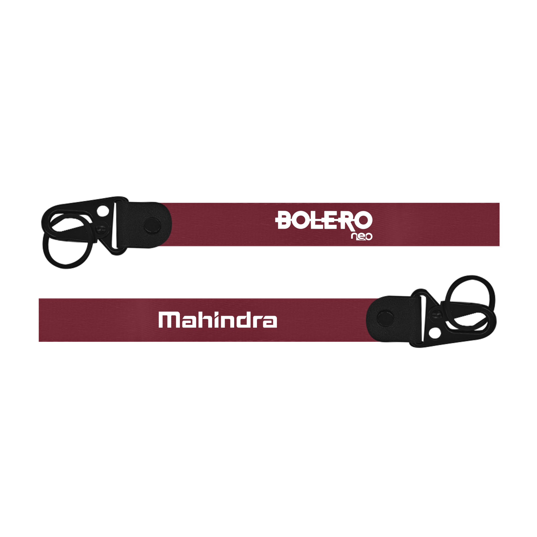 Two red lanyards with 'Bolero' and 'Mahindra' branding on a white background