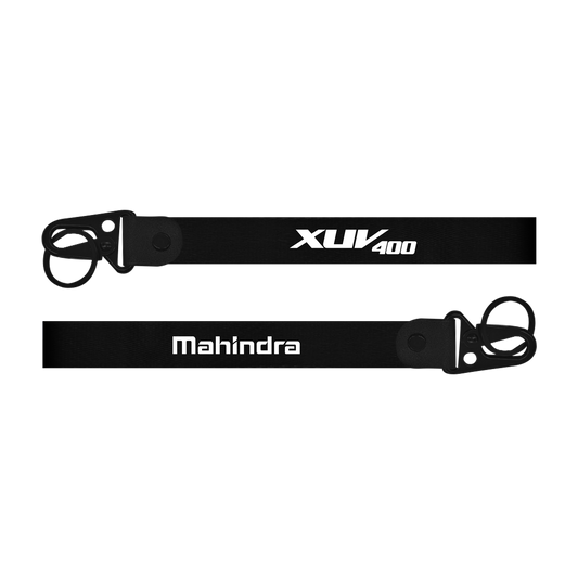 Two black lanyards with 'XUV400' and 'Mahindra' branding on a white background