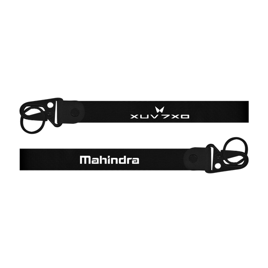 Two black straps with 'XUV700' and 'Mahindra' branding on a white background