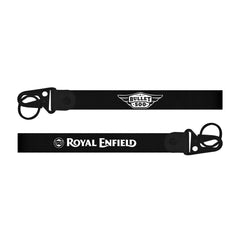 Royal Enfield Bullet 500 Keychain Two black keychains with Royal Enfield logos on a white background