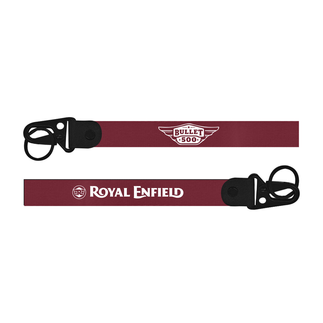 Two maroon lanyards with 'Royal Enfield' branding on a white background