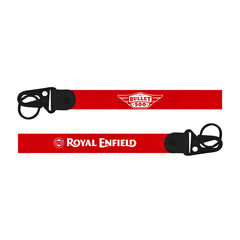 Royal Enfield Bullet 500 Keychain Two red lanyards with black clips featuring Royal Enfield logos on a white background.