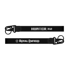 black straps with 'HUNTER 350' and 'Royal Enfield' branding on a white background.